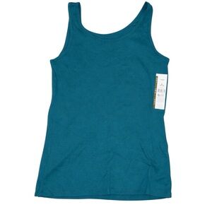 Time and Tru Teal Ribbed Tank Top XL (16-18) Fitted Stretch Basic Layering NWT
